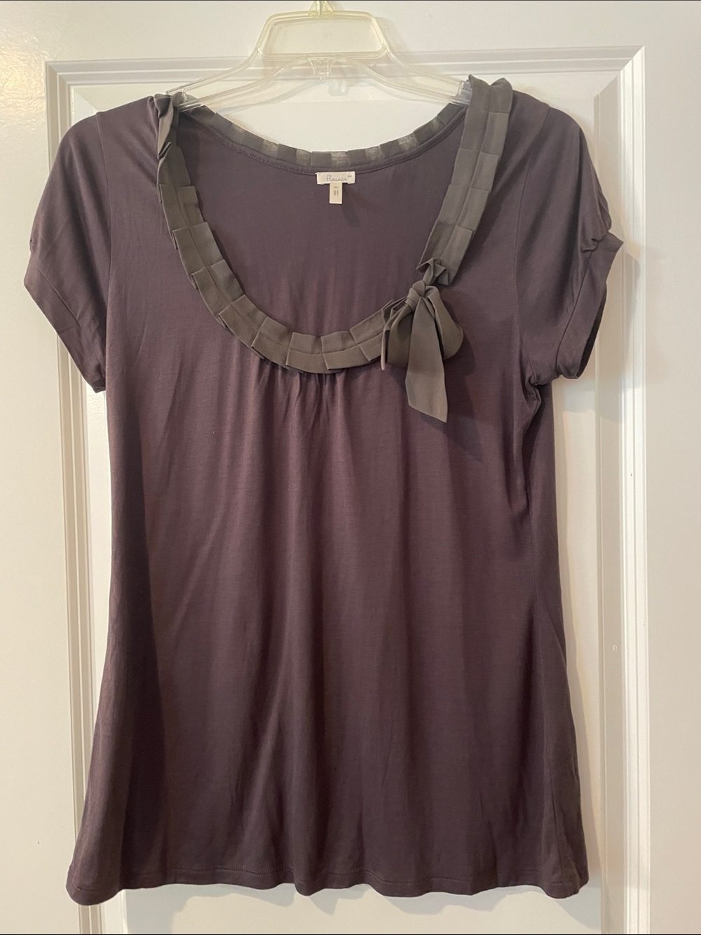 Women’s Short-Sleeve Scoop Neck Tee with Bow Detail - Plum
